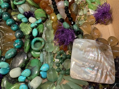 Lot 45 - Group of semi-precious bead necklaces and some loose beads, including amethyst, rose quartz, turquoise, aventurine etc