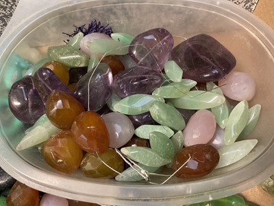 Lot 45 - Group of semi-precious bead necklaces and some loose beads, including amethyst, rose quartz, turquoise, aventurine etc