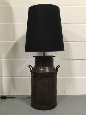 Lot 2649 - Large Milk Churn lamp with shade, 99cm high with shade