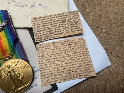 Lot 799 - First World War Military Cross (M.C.) Gallantry trio comprising M.C, War medal and Victory medal with mentioned in despatches (M.I.D.) oak leaf, named to Major H. H. Wrate