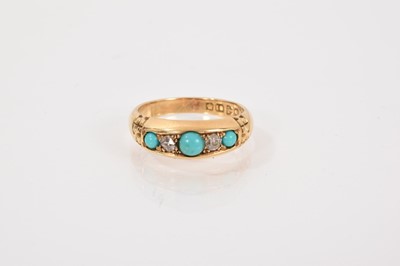 Lot 655 - Victorian 18ct gold turquoise and diamond five stone ring