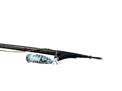 Lot 863 - Impressive Imperial German military pipe with porcelain Stummel bowl decorated with a portrait of Kaiser Wilhelm II, long turned wooden shaft with porcelain Kaiser decorated mount with turned ho...