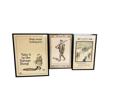Lot 874 - First World War British propaganda poster 'Take them to the salvage dump' printed by Roberts & Leete, London in glazed frame 52 x 40cm and two other propaganda posters in frames (3)