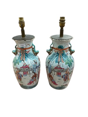 Lot 1709 - Pair of 19th century Chinese vases converted to lamps