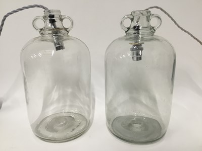 Lot 2644 - Two Demijohn glass hanging ceiling lanterns, 34cm high
