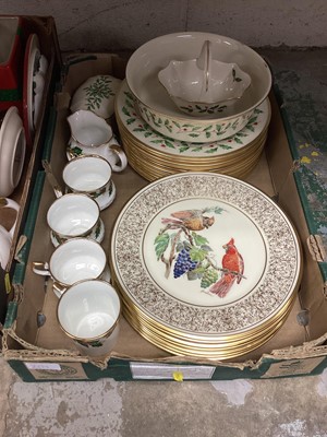 Lot 2753 - Group of Christmas themed ceramics and glassware to include mugs in the form of Father Christmas, Lennox dinnerware decorated with holly, similar glassware and other items (qty)