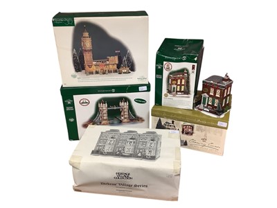 Lot 2759 - Group of Department 56 Dickens' Village Christmas ornaments comprising Tower Bridge of London, Big Ben, Chancery Corner, Mulberrie Court and Dickens' Birthplace in original boxes (5).