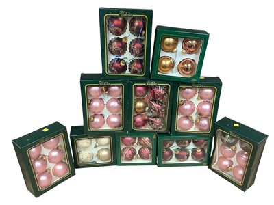 Lot 2764 - Ten boxes containing sets of American glass Christmas Tree baubles by Victoria.
