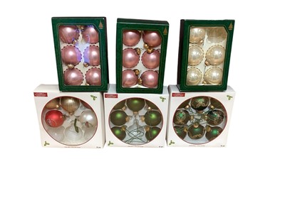 Lot 2767 - Nine boxes containing sets and partial sets of American glass Christmas Tree baubles by Victoria and Sparkling Creations, together with some loose baubles.