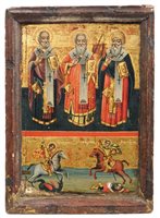 Lot 959 - 19th century Greek Icon painted with the three...
