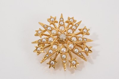 Lot 576 - Victorian style 9ct gold and seed pearl snowflake pendant brooch