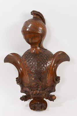 Lot 1025 - 19th century oak carved heraldic figure of a knight