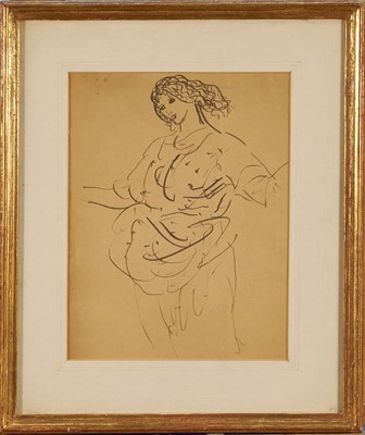 Lot 1360 - *Augustus John (1878-1961) pen and ink sketch of a figure, in glazed gilt frame Provenance: purchased by the Viscountess Blakenham from Admiral Sir Caspar John, circa 1968