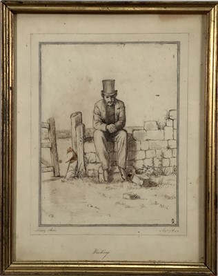 Lot 281 - Louisa Canziani Starr (1845-1909) pen and ink drawing - 'Waiting', monogrammed, signed and titled below, dated Nov.r 7th '63, in glazed gilt frame