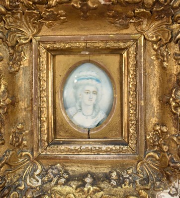 Lot 1364 - Zéphirin Belliard (1798-1861) oval portrait miniature on ivory - Madame de Montesson, signed, inscribed verso 'Marquise De Montesson, Z. Belliard', 8.5cm x 6cm, in gilt frame