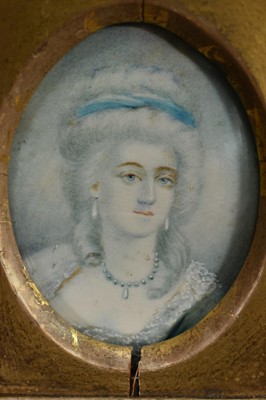 Lot 149 - Zéphirin Belliard (1798-1861) oval portrait miniature on ivory - Madame de Montesson, signed, inscribed verso 'Marquise De Montesson, Z. Belliard', 8.5cm x 6cm, in gilt frame