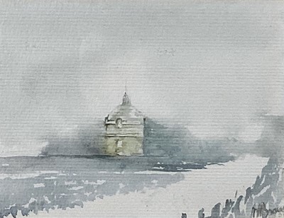 Lot 197 - 20th Century watercolour of Château Latour in the mist, signed M.Brown and dated '87, 15.5cm x 20cm, in glazed frame