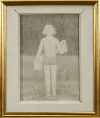 Lot 1372 - *Richard Eurich (1903-1992) pencil - Girl on beach, signed and dated '83, 24cm x 16.5cm, in glazed frame