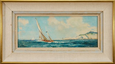 Lot 1272 - *Frank Henry Mason (1875/6-1965) oil on canvas - Approach to the Solent, Needles Passage, signed and dated 1944, 26cm x 59cm, framed