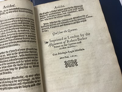 Lot 1750 - Elizabeth I - Injunctions given by the Queenes Majestie. Anno Dom. 1559. The first yeere of the Raigne of our Soveraign Lady Queen Elizabeth, bound...
