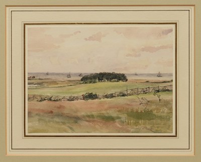 Lot 1299 - Thomas Churchyard (1798-1865) watercolour - Aldeburgh, towards the Hundred River, 14cm x 19cm, glazed and framed
