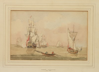 Lot 1302 - Thomas Churchyard (1798-1865) watercolour - Ship Firing Salute, 18.5cm x 28.5cm, glazed and framed
