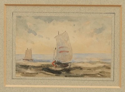 Lot 1307 - Thomas Churchyard (1798-1865) watercolour - Boats off Great Yarmouth, 8cm x 12cm, framed and glazed