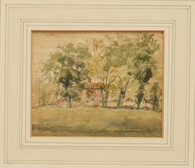 Lot 1306 - Thomas Churchyard (1798-1865) watercolour - A Farmhouse and pasture amongst trees, 10cm x 12cm, framed and glazed