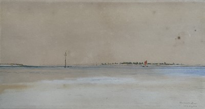 Lot 1333 - William Lionel Wyllie (1851-1931) watercolour - Blackwater River, signed and titled, 13.5cm x 25.5cm, in glazed frame