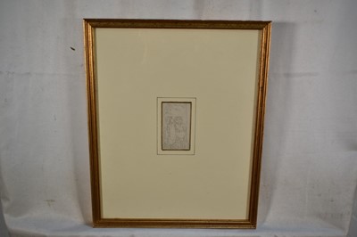 Lot 153 - Kate Greenaway (1846-1901) pencil sketch - Out for a Walk, 7.5cm x 5cm, in glazed frame