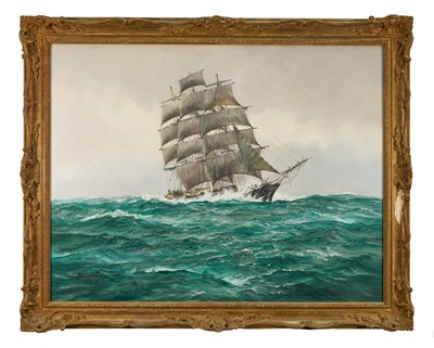 Lot 1279 - Barry Mason (b. 1947) oil on canvas, 'Norman Court' at sea, together with a model of the same vessel
