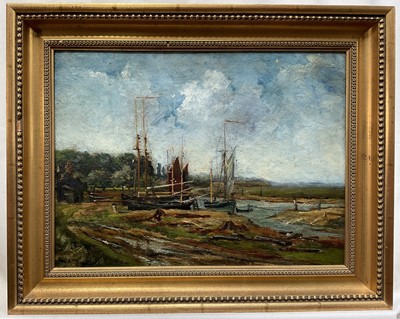 Lot 1341 - East Anglian School, early 20th century, oil on panel - Wherries on the River, 29cm x 39cm, in gilt frame