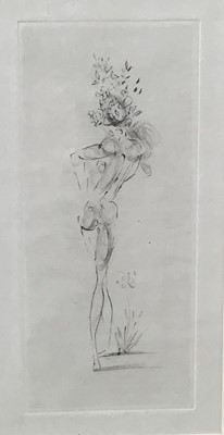 Lot 1388 - *Salvador Dali (1904-1989) drypoint etching - Nude, 1967, from Apollinaire - Poèmes Secrets, edition of 380, 18cm x 8cm, in glazed frame