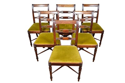 Lot 1579 - Set of six Regency mahogany bar back dining chairs