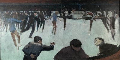 Lot 39 - Richard Drew, known as Zacron (British, 1943-2012) oil on board, Skating rink, 67 x 113cm, framed