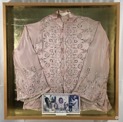 Lot 26 - Richard Drew, known as Zacron (British, 1943-2012) stage costume, embroidered shirt, in glazed frame