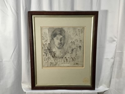 Lot 15 - Richard Drew, known as Zacron (British, 1943-2012) pen and wash, Skating figures, 28 x 28cm, glazed frame