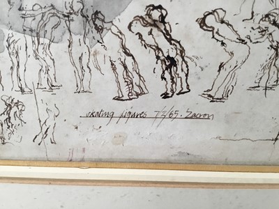 Lot 15 - Richard Drew, known as Zacron (British, 1943-2012) pen and wash, Skating figures, 28 x 28cm, glazed frame