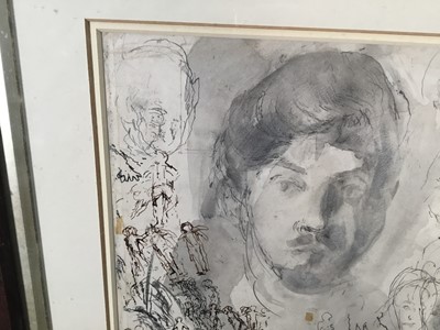 Lot 15 - Richard Drew, known as Zacron (British, 1943-2012) pen and wash, Skating figures, 28 x 28cm, glazed frame