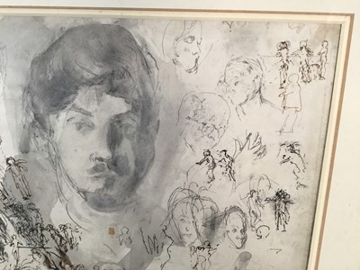 Lot 15 - Richard Drew, known as Zacron (British, 1943-2012) pen and wash, Skating figures, 28 x 28cm, glazed frame