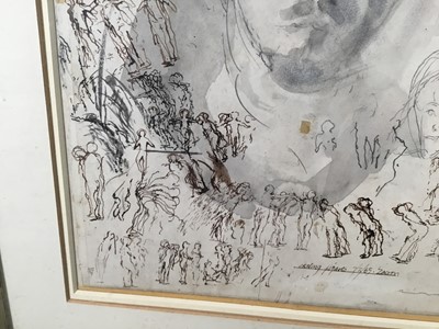 Lot 15 - Richard Drew, known as Zacron (British, 1943-2012) pen and wash, Skating figures, 28 x 28cm, glazed frame