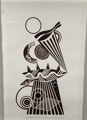 Lot 61 - Richard Drew, known as Zacron (British, 1943-2012) collograph print - Planet of the Crossing, from the Journey of Man Suite, signed and numbered, 54 x 39cm, glazed frame