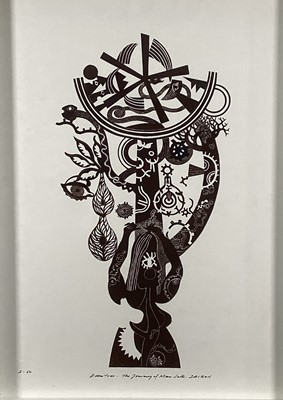 Lot 62 - Richard Drew, known as Zacron (British, 1943-2012) collograph print - Eden Tree, from the Journey of Man Suite, signed and numbered, 54 x 39cm, glazed frame