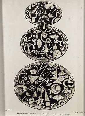 Lot 64 - Richard Drew, known as Zacron (British, 1943-2012) collograph print - Anu, Bel and Ea, from the Journey of Man Suite, signed and numbered, 54 x 39cm, glazed frame