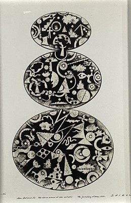 Lot 85 - Richard Drew, known as Zacron (British, 1943-2012) collograph print - Anu, Bel and Ea, from the Journey of Man Suite, signed and numbered, 54 x 39cm, glazed frame