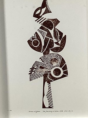 Lot 88 - Richard Drew, known as Zacron (British, 1943-2012) collograph print - Totem of Gula, from the Journey of Man Suite, signed and numbered, 54 x 39cm, glazed frame