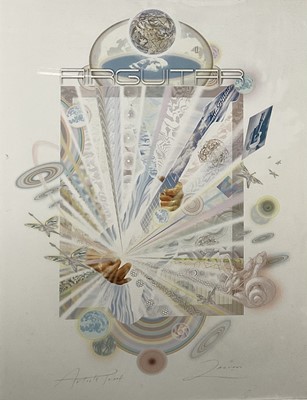 Lot 70 - Richard Drew, known as Zacron (British, 1943-2012), archival fine art print - Air Guitar, dedicated to Eric Clapton, signed and inscribed Artists Proof, 86 x 64cm, glazed frame