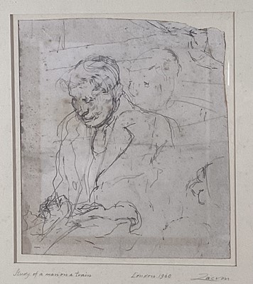 Lot 73 - Richard Drew, known as Zacron (British, 1943-2012) pencil and pen, studies of the artist's mother, studies of the artist's dog, 28 x 29cm, together with two further sketch book pages, all framed...