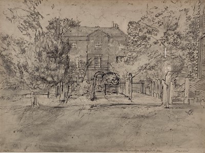 Lot 92 - Richard Drew, known as Zacron (British, 1943-2012) pen and pencil - The Old Vicarage, Chalfont St Peter, 1966, signed and inscribed, 27 x 37cm, glazed frame