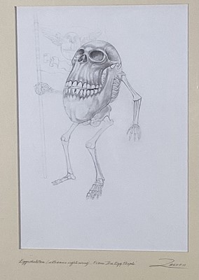 Lot 94 - Richard Drew, known as Zacron (British, 1943-2012) pencil - Eggoskeleton (extremely right wing), 1998, 28 x 20cm, glazed frame